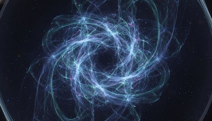 Abstract glowing blue and cyan energy vortex swirling in dark space.