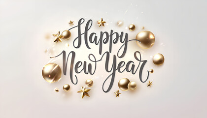Happy New Year Gold Script with Festive Elements