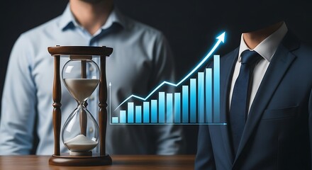 Business Growth and Time Management Concept with Hourglass and Financial Chart.