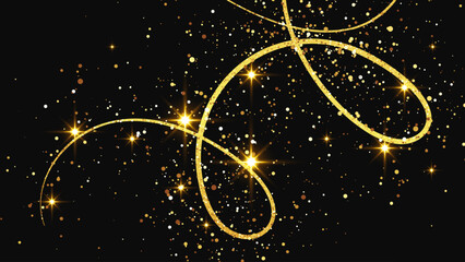 Gold glittering confetti wave and stardust