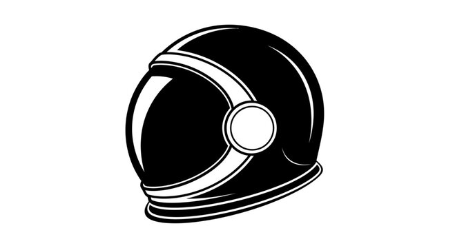 A minimalist black and white illustration of a futuristic astronaut helmet
