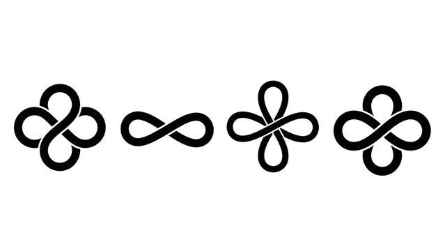 A Set of Abstract Infinity Symbols and Four-Leaf Clover Inspired Designs in Black and White