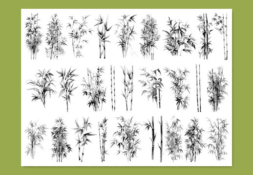 Vector watercolor painted style - bamboo clipart with stipple noise texture effect