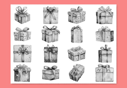 Vector watercolor painted style - gift boxes with stipple noise texture effect