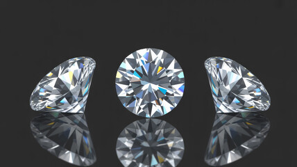 Brilliant diamonds arranged symmetrically showcasing their sparkling facets against a sleek dark background