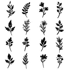 Versatile vector collection hand-drawn sketchy doodle flowers and botanical elements. Charming black and white illustrations offering organic art for creative designs