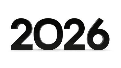 Bold 3D numbers representing the year 2026 isolated on a white background