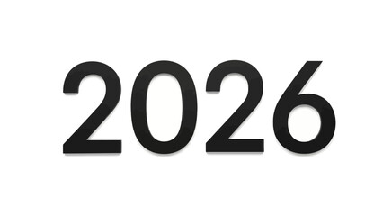 Bold Black Numbers Representing the Year 2026 Against a White Background