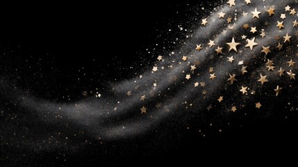 Una estela de estrellas sobre fondo negro, postal de año nuevo o Navidad