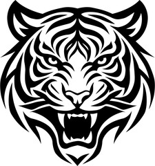 Obraz premium Tribal Tiger Head Black Vector Illustration