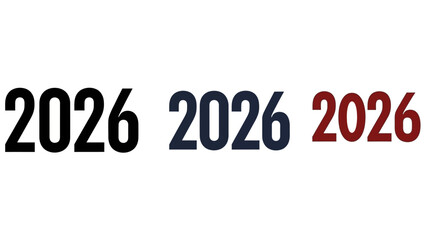 Clean graphic featuring the year 2026 in three distinct color variations for modern design