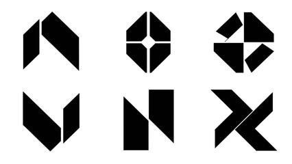 Collection of Abstract Geometric Black Logos and Symbols on White Background