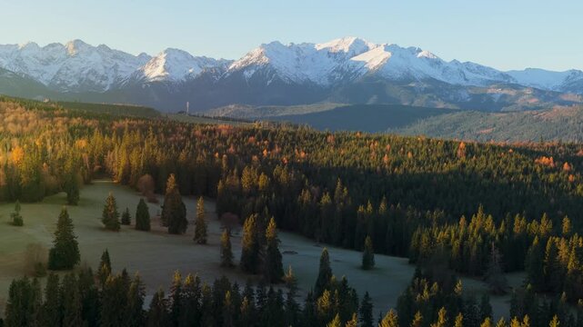 The breathtaking aerial view of beautiful nature in Tantra mountains in autumn