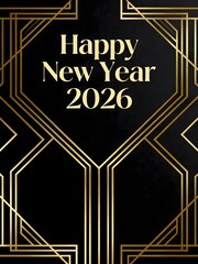 New Year 2026 Celebration - Elegant Art Deco Gold & Black Design