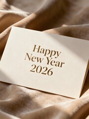 Elegant Happy New Year 2026 Card: Festive Greeting on Plush Fabric