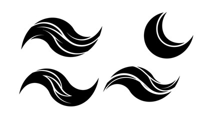 Obraz premium collection of flowing black wave shapes and a crescent moon icon
