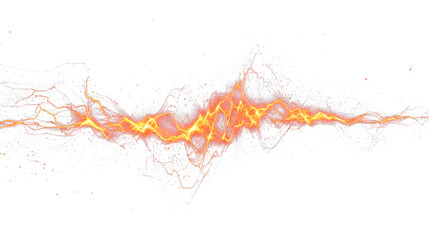 Vibrant orange and yellow lightning energy waveform on white