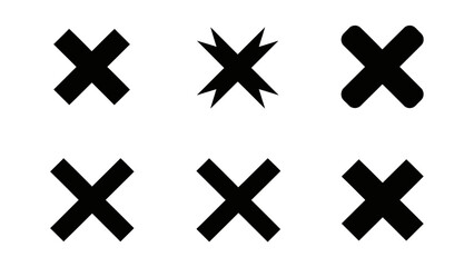 Collection of Six Distinct Black Cross Marks and X Symbols on White Background