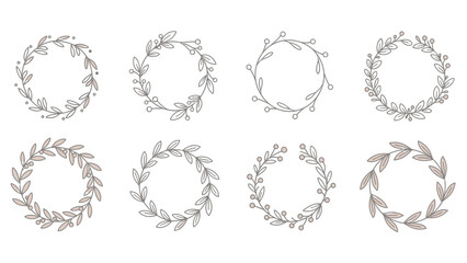 Obraz premium Elegant decorative wreath frames with floral and leafy elements arranged in circular ornamental designs.