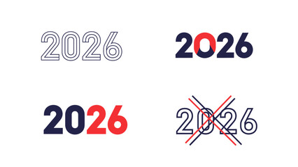 Collection of stylized 2026 year graphics featuring different designs and color combinations