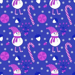 Christmas cartoon ice seamless snowman pattern for wrapping paper and fabrics