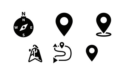 Diverse collection of navigation and location icons representing direction and mapping concepts