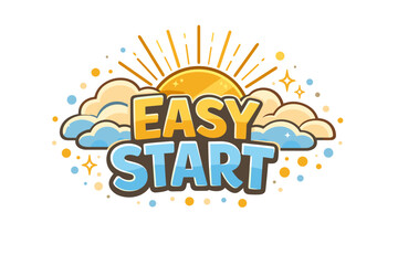 Fototapeta premium Sunny easy start logo with colorful clouds and radiating sunlight