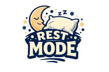 Rest mode logo with moon, pillow, and stars for sleep or relaxation themes