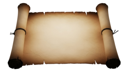 Aged parchment scroll PNG isolated on transparent background, antique paper roll for treasure map or historical document design