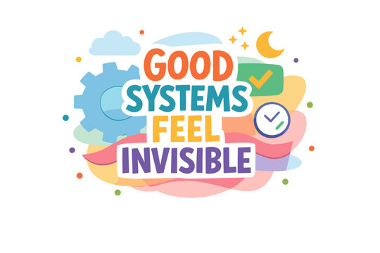 of systems concept with gear, clouds, and check mark