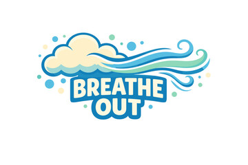 Colorful breathe out logo with clouds and swirling patterns