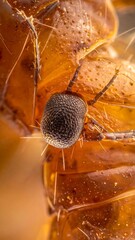 Extreme macro close-up of an insect's compound eye and textured exoskeleton.