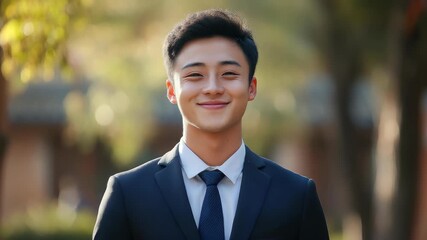 Confident Professional Portrait: A distinguished young professional, radiating poise and confidence in a formal suit. He is the image of success