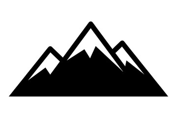 Minimalist black and white icon representing rugged mountain peaks and snowy summits for outdoor adventure