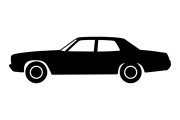 Fototapeta premium Simple black silhouette icon representing a classic four door sedan vehicle viewed from the side