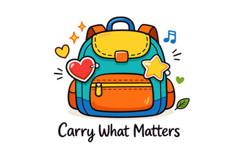 Colorful backpack with heart and star patches - vibrant fun back to school accessory