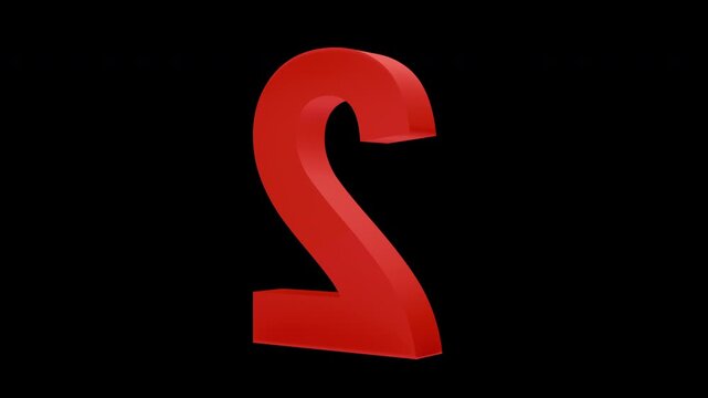 Red number two symbol rotating on itself over a black background, clean minimal animation representing ranking, sequence, or second place.