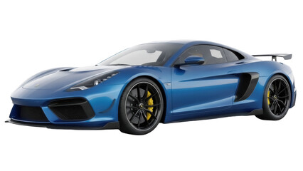 Sleek blue sports car isolated PNG on transparent background, modern automotive design for...