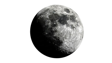 Fototapeta premium Detailed moon PNG isolated on transparent background, lunar surface with craters and shadows for astronomy and space exploration projects