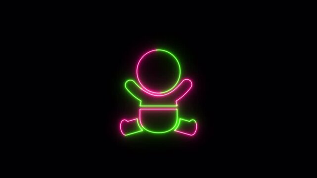 Human newborn baby, toddler or infant flat neon icon video animation for apps and websites	
