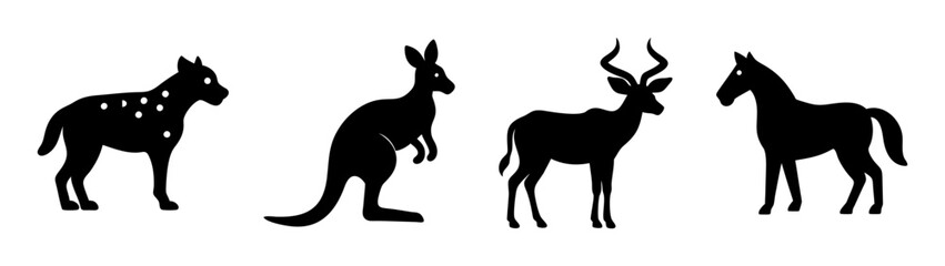 Fototapeta premium Silhouette animals vector art featuring kangaroo gazelle deer and horse illustration graphic design