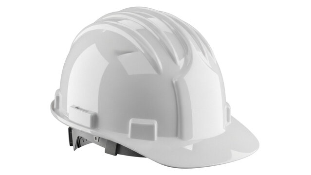 Shiny white hard hat isolated PNG on transparent background, protective headgear for construction and industrial safety