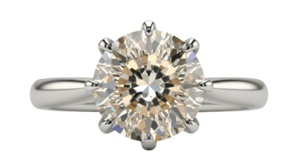 Elegant solitaire engagement ring with champagne diamond isolated PNG, classic jewelry design on transparent background