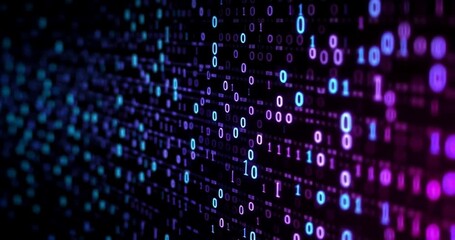 a binary code background with blue and purple colors, a binary number texture, and a data stream concept Generative AI - Powered by Adobe