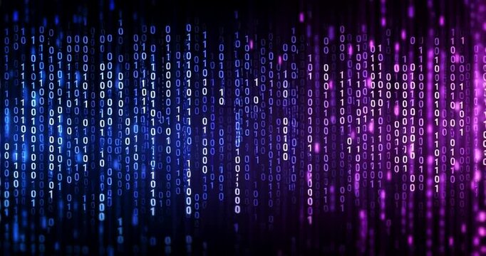 a binary code background with blue and purple colors, a computer data technology concept Generative AI