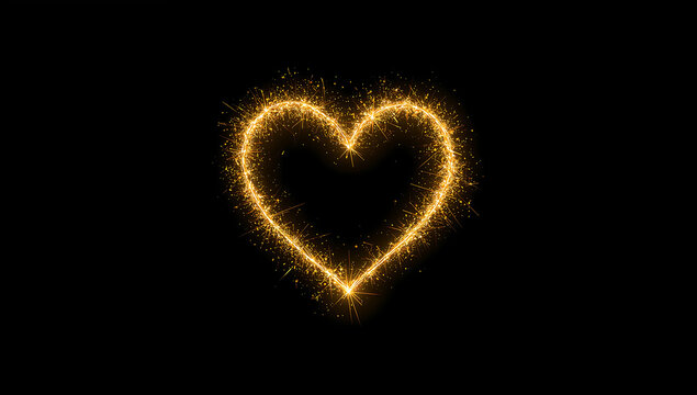 Sparkling Gold Heart on Black Background