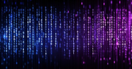 a binary code background with blue and purple colors, a computer data technology concept Generative AI