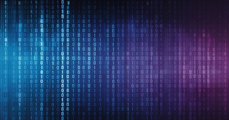 a binary code background with a blue and purple gradient, a tech banner vector illustration, and a computer data concept Generative AI