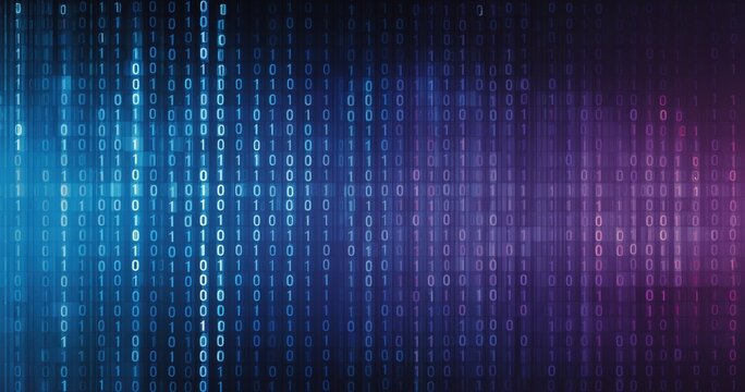 a binary code background with a blue and purple gradient, a tech banner vector illustration, and a computer data concept Generative AI - Powered by Adobe