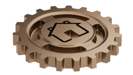 Bronze gear with house icon isolated PNG on transparent background, home automation and smart technology concept for design use